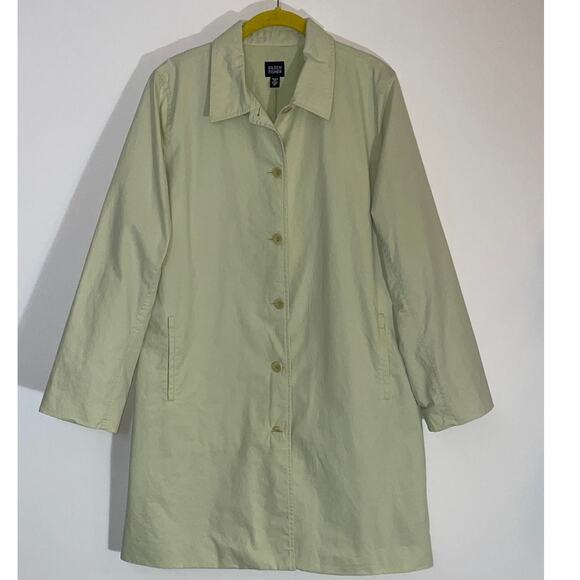 EILEEN FISHER Cotton Twill Coat in a Soft Green - Size M - Unique Duster Coat - Picture 1 of 11